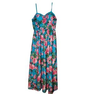 Land of the‎ Free Women Blue Pink Floral Smocked Back Maxi Dress Large